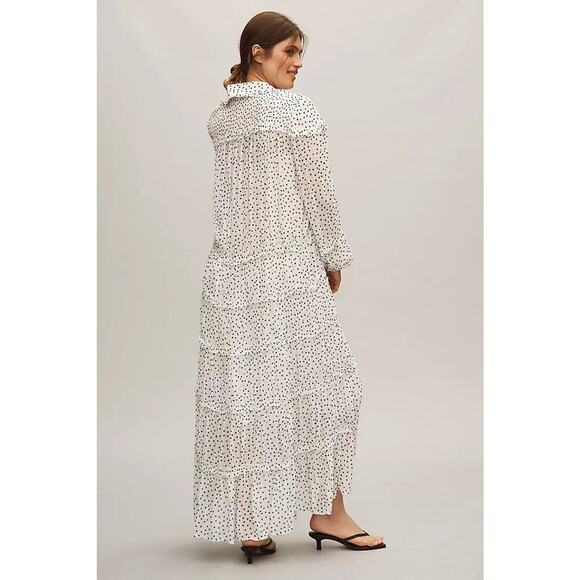 NWT Anthropologie Long-Sleeve Smocked Tiered Maxi Dress Sz SP Polka Dot #9M412 - Picture 4 of 14